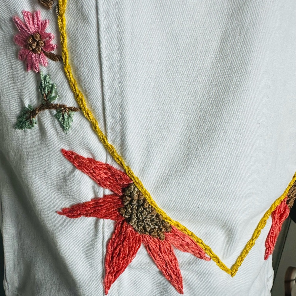 White Embroidered Heart Jean Vest - Floral Back - Picture 6 of 14